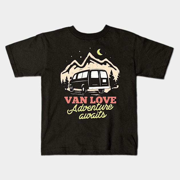 Van Love Camping Adventure Outdoor Bus Kids T-Shirt by Foxxy Merch